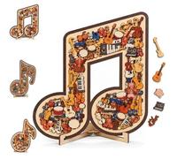 Ornamento puzzle strumento nota musicale, puzzle musicale 3D in legno di forma irregolare con pezzi di violino, chitarra, pianoforte, batteria, arte creativa per adulti, regalo artistico (#A)