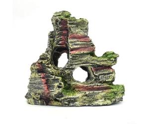 Ornamento roccioso per acquario a forma di ponte, con profilo panoramico delle montagne e passaggi interni cavi, compatibile con impianti d'acqua dolce e salata (B)