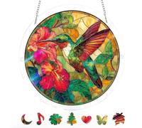 Ornamento rotondo da appendere alla finestra a forma di colibrì, in | Pannello per finestra a puzzle rotondo in acrilico con catena, design a mosaico artistico, doppia funzione