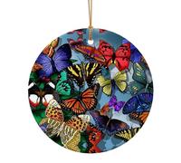 Ornamento rotondo in ceramica - Decorazione natalizia disegnata a mano a forma di farfalla colorata, artigianato fai da te per albero di Natale, etichette per le vacanze, riempitivi per calze, 7,3 cm