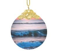 Ornamento rotondo in vetro con chiusura a scatto, motivo tramonto e alba con onde oceaniche, 8,4 cm, decorazione per la casa e il negozio