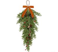 Ornamento rustico da appendere, 14,5 cm, struttura in metallo e plastica | Vere pigne, aghi finti, bacche rosse, campane antiche, estetica rustica per le vacanze