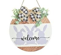 Ornamento rustico da appendere a forma di coniglietto in legno con dettagli a fiori integrati per lo styling degli interni primaverili (beige)