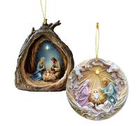Ornamento scena della Natività per albero di Pasqua, decorazione della nascita di Gesù - Ornamenti cristiani di scena della Natività di Pasqua 2D | 2 ciondoli religiosi pasquali in acrilico
