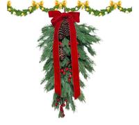 Ornaments Christmas 45cm | Greenery Teardrop Decoration with Bow | Christmas Cedar Teardrop Swag - per Mantle Fireplace Staircase Holiday Indoor Outdoor Party Home Garden Patio Wall