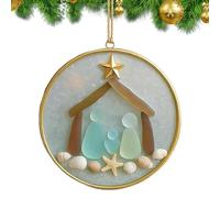 Ornaments for Christmas Tree | Coastal Sea Glass Pendant With Starfish And Seashell Accent for Tree | Handmade Nativity Decoration, Holiday Atmosphere Props for Yard Family Gatherings Windowsills Bedr