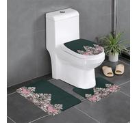 Ornate Silver Flwer Border Copriwater Set Da 3 Pezzi Lavabile Tappeto Con Profilo A U Resistente Tappetino Da Bagno Per La Casa Doccia Toeletta