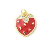 Ornazy 10 ciondoli piatti smaltati a forma di fragola, 19,5 x 13,5 mm, con foglia di zirconia cubica, ciondoli a forma di frutta, cibo, per la creazione di gioielli, portachiavi, accessori