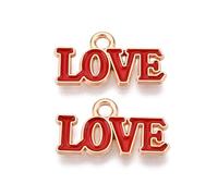 Ornazy 100 ciondoli in metallo rosso a forma di lettera dell'amore, ciondoli smaltati a tema San Valentino, per la creazione di gioielli, bracciali, orecchini, collane, regali, Metallo non prezioso
