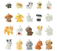 Ornazy 20 ciondoli 3D in resina a forma di cagnolino, stili misti, ciondoli a forma di animale domestico, per la creazione di gioielli, portachiavi, borse, decorazioni