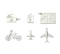 Ornazy 6 ciondoli creativi a tema viaggio color argento misti in ottone a forma di aeroplano, ciondoli per la creazione di gioielli, portachiavi, decorazioni