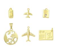 Ornazy 6 ciondoli eleganti color oro a tema viaggio in ottone misto mappa aeroplano ciondoli per la creazione di gioielli portachiavi decorazione, Metallo non prezioso