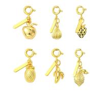 Ornazy 6 ciondoli misti a forma di frutta dorata, con chiusura, eleganti ciondoli in ottone a forma di mela e banana, per la creazione di, Metallo non prezioso