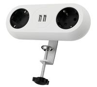 Orno AE-13133/W - Presa da tavolo a 2 prese con 2 caricabatterie USB, lunghezza cavo 1,4 m, colore: nero, 3680 W Schuko (bianco)