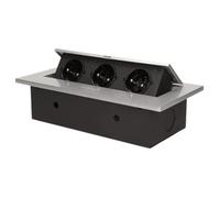 ORNO AE-1335/G - Ciabatta a scomparsa a 3 prese, tipo E, presa francese, colore: Argento