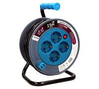 Orno AE-1339 Mini Prolunga Elettrica 15m con 4 prese Supporto in metallo e Protezione termica 2300W / 10A, 230V, 50Hz 18 x 24,5 x 14 cm (Blu)