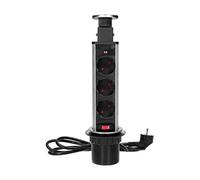 ORNO AE-1348(GS) Torretta Multipresa Estensibile Dall'alto Con Blocco E 3 Prese Lunghezza Cavo 1,8 m Carico Max 3680W (plastica + acciaio inossidabile INOX)