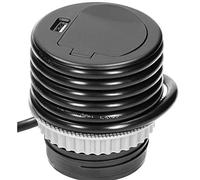 ORNO AE-1373(GS) - Ciabatta elettrica a scomparsa, 1 scomparto + 1 USB, 3680 W, lunghezza cavo 1,9 m, colore: Nero