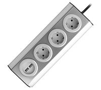 ORNO FS-4(GS) - Presa angolare a 3 prese con 2 porte USB, montaggio a 45°, ideale per cucina, ufficio e piano di lavoro, 3680 W 16 A (3 scomparti + cavo + 2 porte USB)