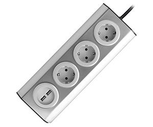 ORNO FS-4(GS) - Presa angolare a 3 prese con 2 porte USB, montaggio a 45°, ideale per cucina, ufficio e piano di lavoro, 3680 W 16 A (3 scomparti + cavo + 2 porte USB)