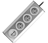 ORNO FS-4 Presa Angolare 3 scomparti 3680W Montaggio a 45° Su Superficie Per Cucina, Ufficio e Piano Di Lavoro (3 prese con cavo + 2USB)