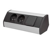 Orno OR-GM-9002/B-G - Presa angolare a 2 scomparti con interruttore e sicurezza per bambini, ideale per cucina, ufficio e piano di lavoro, montaggio a 45°, presa standard 3680 W, francese (tipo E)