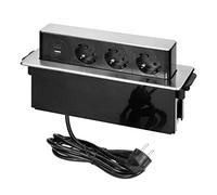 ORNO OR-GM-9014 Presa Multipla 3 vie con 2 x USB 3680W Predisposte per il Collegamento con Cavo Schuko da 2 m di Lunghezza, Colore: Nero e Argento (3 slot)