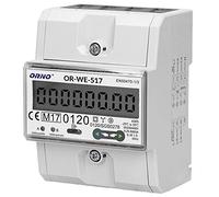 ORNO WE-517 Contatore Energia Elettrica Multitariffa Bidirezionale DIN Binario per Sistemi Trifase con Certificato MID e RS845, 0.25A - 80A.3 x 230V/400V, 50/60Hz, 1000 imp/kWh