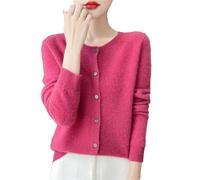Ornrjfll Cardigan da donna in lana girocollo lavorato a maglia caldo casual a maniche lunghe maglione, Mei Hong, L
