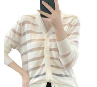 Ornrjfll Cardigan lavorato a maglia da donna con scollo a V sottile maglione patchwork vuoto, Mi Se, XXL