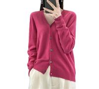 Ornrjfll Maglione da donna in lana lavorato a maglia con scollo a V maglione in, Wq015 Mei Hong, L