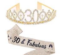 Oro 30 anni compleanno Crown Tiara di Cristallo, 30 anni fascia compleanno per regalo festa Compleanno con 30 & Fabulous Tracolla 30 anni decorazione