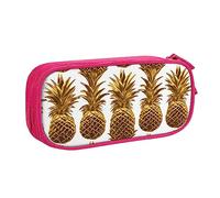 oro ananas sfondo stampato matita sacchetto trucco sacchetto di gioielli scatola di immagazzinaggio portatile caso di gioielli da viaggio nero, rosa, Taglia unica, Astuccio portamatite