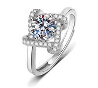 Oro Bianco 18K Anello Fede Donna Nuziale, Fede Nuziale Bianco Diamante Da Laboratorio 4 Punte Argento per Matrimonio Misura 16