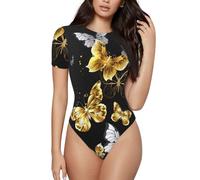 Oro Bianco Farfalle Nero Tutina Per Le Donne Di Base Adulto Della Tuta Pigiama Tinta Unita Pagliaccetto Per Indumenti Da Notte, Nero , M