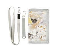 Oro Bianco Vintage Giapponese Gru trifold fold portafoglio regali per giovani unici leggeri mens piccolo portafoglio con cordino billetera minimalista para hombre, Gru giapponese vintage in oro bianco