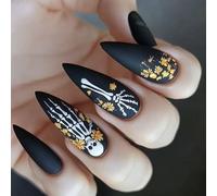 Oro Blossomy Scheletro Nero Opaco Persist Zoccoli Intermedi Forma Dado Halloween Zoccoli Partito Zoccoli Sostanza ABS Unguis Addons Dull Nero Coffer Press Istanza