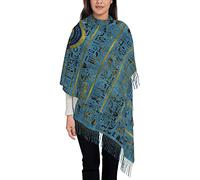Oro Blu Egiziano Egitto Geroglifici Invernale Sciarpa Scialle Elegante Sciarpe Lunghe Da Donna Moda Foulard Donna Con Nappe