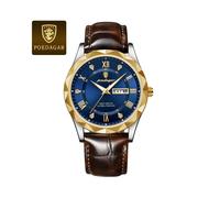 (Oro Blu L) Orologio da polso di lusso da uomo d'affari, impermeabile, luminoso, con data e settimana,