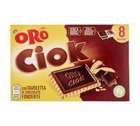 Oro Ciok, Biscotto con Tavoletta di Cioccolato Fondente, Merenda Semplice e Golosa, Fonte Naturale di Fibre, Senza Coloranti e Conservanti, 200g (8 monoporzioni da 25g)