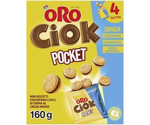 Oro Ciok Pocket Mini Biscotti Ripieni di Crema al Cacao Magro - 4 X 40g