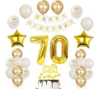Oro Decorazioni 70 anni donna compleanno palloncini 70 uomo, ghirlanda bandierine Happy Birthday, decorazioni 70 anni compleanno donna uomo palloncini, decorazione dorate per la torta 70