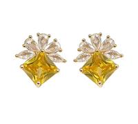 Oro fiore cristallo orecchini per le donne, quadrato fantasia giallo diamante Simulant Stud orecchini con Marchese CZ petali, scintillante cristallo gioielli per la festa serale