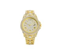 (Oro)MISSFOX Nuovo Orologio da Uomo con Data e Giorno, Lusso, Quarzo, Argento, Pieno di Diamanti, Hip