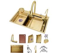 Oro Nano Lavello Da Cucina 304 Lavandino A Cascata In Acciaio Inossidabile Multi-funzione Singola Ciotola Bar Lavello RV Lavello Con Rubinetto E Componenti Di Drenaggio Prodotti Della Decorazione Dome