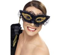 Oro & Nero Opera Stile Maschera con Bacchetta Donna Maschera Accessori Costume