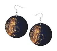 Oro Nota Musicale Con Caduto Lucido Stella Stampa Piercing Rotondo Orecchini In Pelle Set 1 Paio di Eleganti Orecchini In Pelle Penzolare Cerchio Per Le Donne Gioielli Regali, One Size, Poliestere