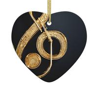 Oro Nota musicale con stella caduta lucida stampa albero di Natale in ceramica appeso a forma di cuore ornamenti festivi ciondolo decorazioni per feste decorazioni per la casa