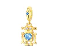 Oro Piccolo Robot Ciondolo Fascino, Fascino per Braccialetto, Compatibile con Braccialetto Pandora Collana