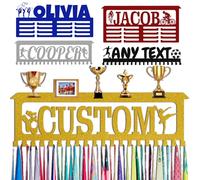 Oro Porta medaglie personalizzato con ganci per nome, espositore per premi e nastri, da parete, per ginnastica, corridori, ragazzi, ragazze, bambini, regalo sportivo, espositore per medaglie in